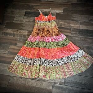 Bila multi colored tiki print tiered maxi Dress M